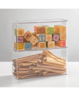 Plastic Playroom/Gaming Organizer Bin Box with Hinged Lid, 8 Pack, Clear