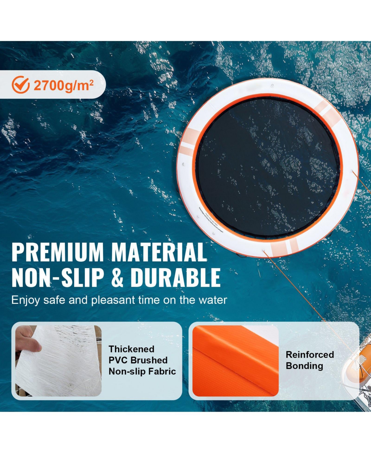 Mecale Inflatable Floating Dock Platform, ø8FT Dock with ø5FT Trampoline Mesh Pool, Non-Slip Water Mat, Portable Bag, Detachable Ladder