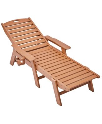 HDPE Chaise Lounge Chair, 400 lbs Capacity, 6-Position Adjustable Patio Lounge Chair with Backrest and Cup Holder