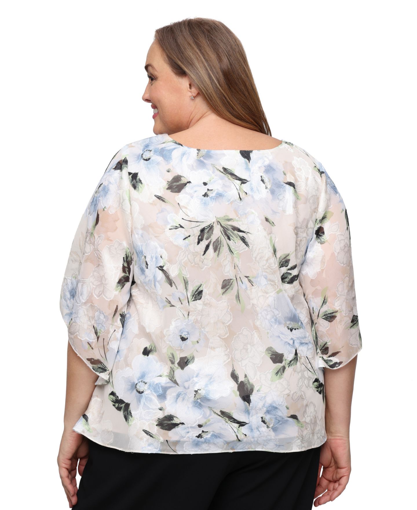 Женский топ Alex Evenings Plus Size Tulip Overlay Burnout Boat Neck, цвет: Серо-коричневый разноцветный — фото 3