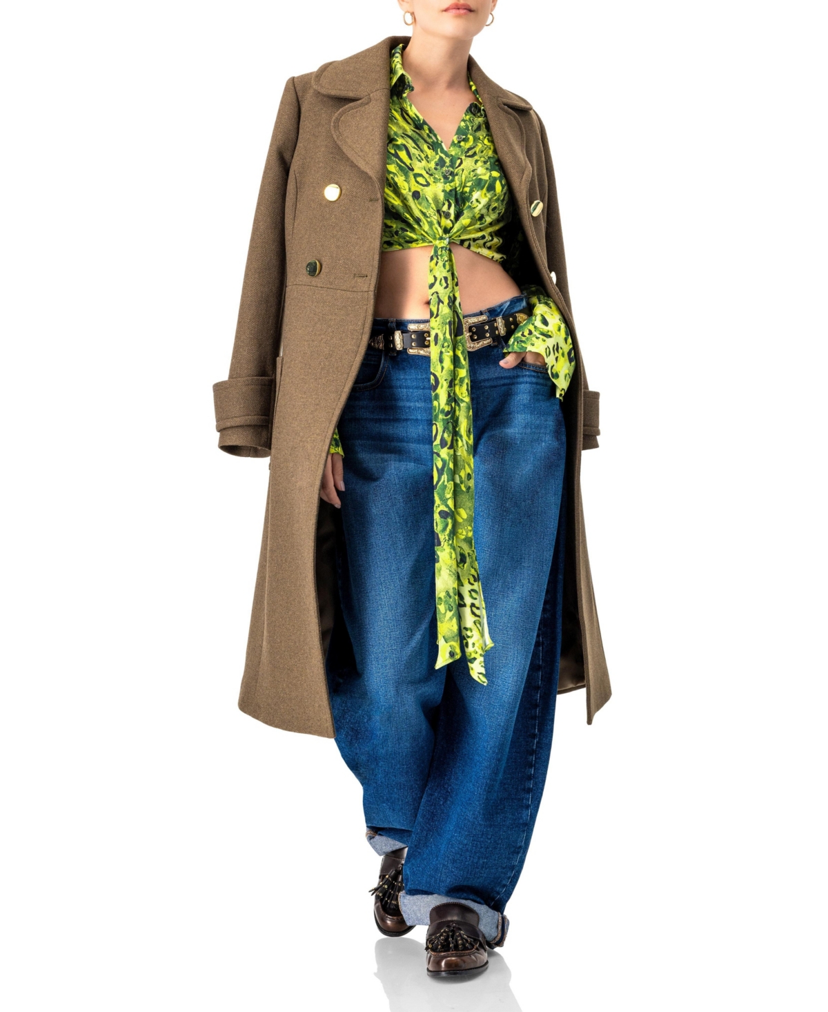 Ivonne Women's Cropped Animal Print Shirt With Waist tie