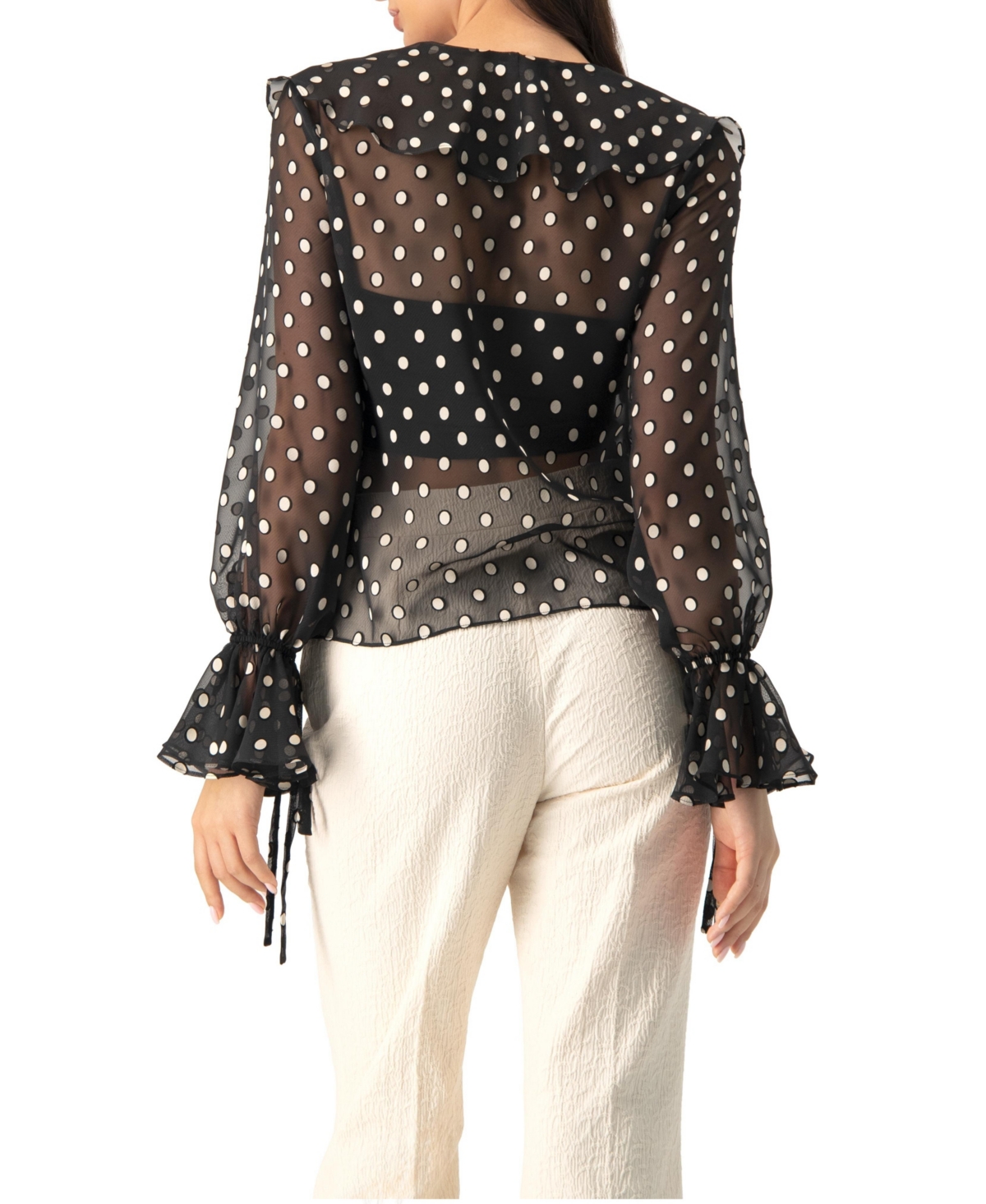 Ivonne Women's See-Through Polka Dot V-Neck Blouse
