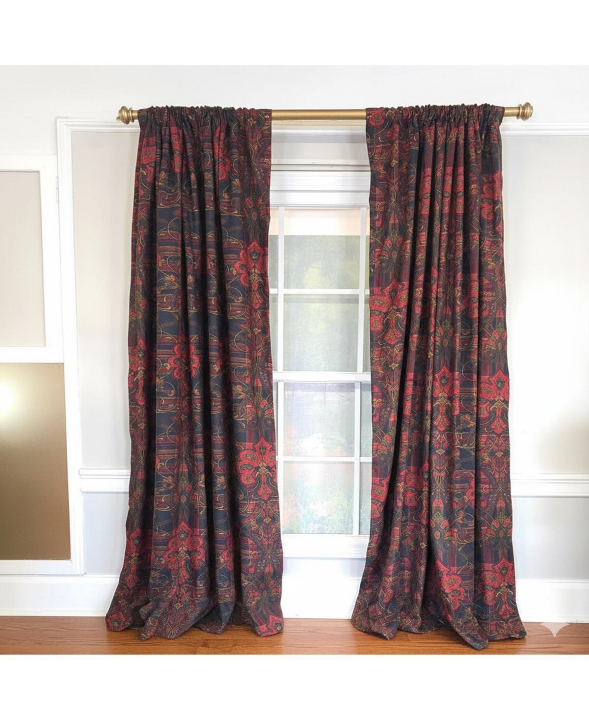 Rlf Home Espadas 100% Cotton Rod Pocket Window Curtain set of 2 Panels 100" x 96" Burgundy