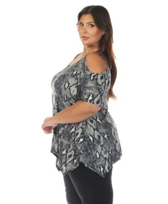 Plus Size Cold Shoulder Snake Print Swing Top