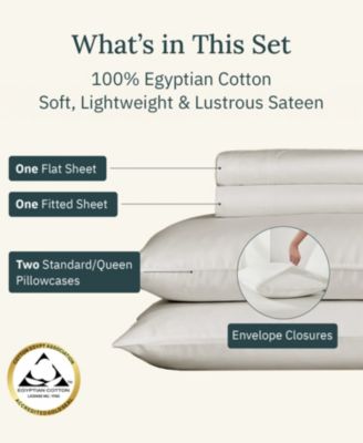 100% Egyptian Cotton Sheets, 4 Pc Queen Size Deep Pocket Bed Sheets Set, Sateen Sheets by California Design Den