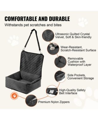 Dog Car Booster Seat w/ Storage Pocket & Safety Leash, Sponge + PP Cotton Fill, Dog Car Bed for Small/Medium Dogs up to 40 lb