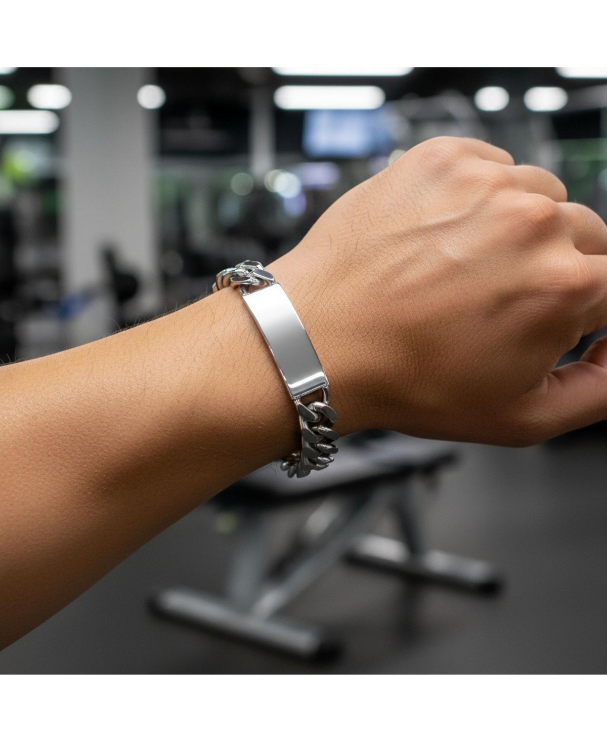 Bling Jewelry Set of 2 Solid Name Bar Plate Identification Id Bracelet Cuban Link Chain Stainless Steel