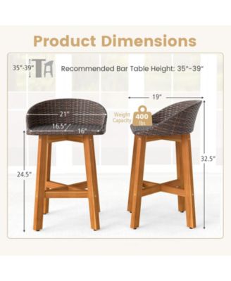 2-Piece Ergonomic Faux Rattan Bar Chairs for Patio