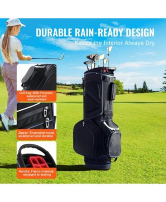 Golf Cart Bag with Stand, 14-Way Divider Top, 35", 11 Pockets, Handles, Dust Cover & Detachable Dual Strap, Black/White