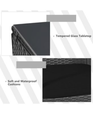 4 Piece Patio Rattan Furniture Set with Cushions, Loveseat & Table