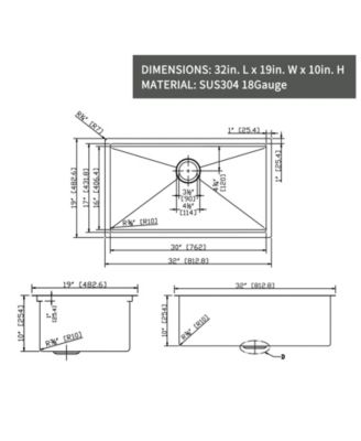 32x19inch Undermount Workstation Kitchen Sink Stainless Steel Deep Basin Accessory Set