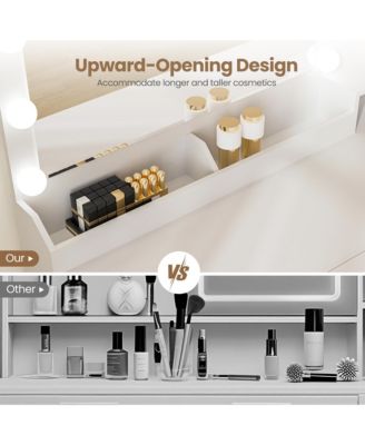 Makeup Table with Mirror, LED Bulbs and Power Outlet Vanity Desk with 3 Drawers and Storage Shelves Dressing Table for Bedroom Dressing Room