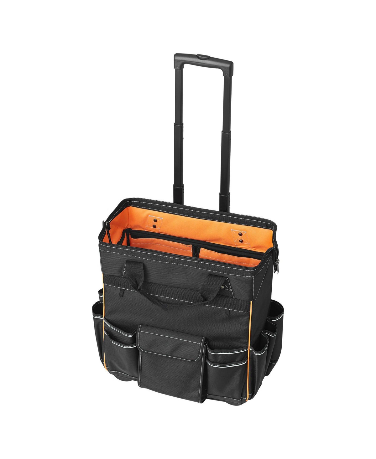 Mecale Rolling Tool Bag on Wheels, 110 lb Capacity, 25 Pockets, Heavy-Duty Tool Organizer with Telescoping Handle & Stable Base