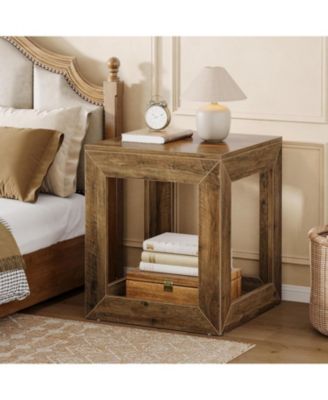 Farmhouse End Table Set of 2, 20" Large Square Side Table with Storage Shelf, Rustic Wood Nightstand for Bedroom, Living Room, and Office
