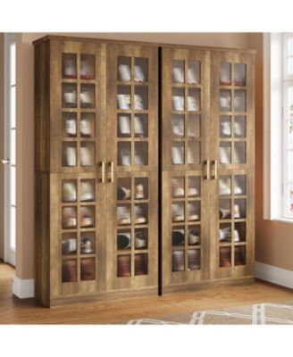 71-Inch Tall Shoe Cabinet with Doors Set of 2, 8-Tier Shoe Storage Cabinet with Adjustable Shelves, Modern Shoe Organizer Shoe Rack Cabinet