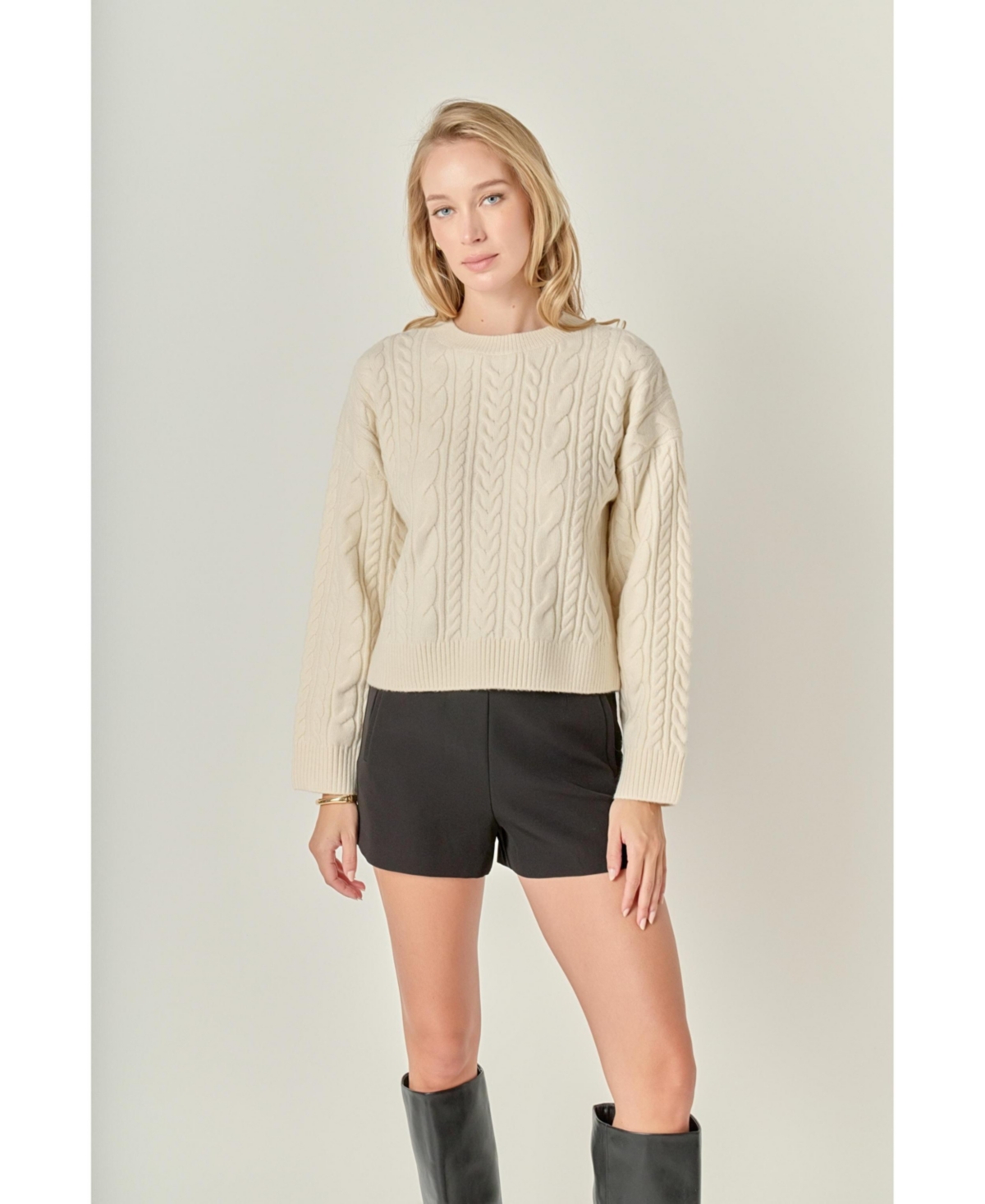 English Factory Women's Crewneck Cable Sweater