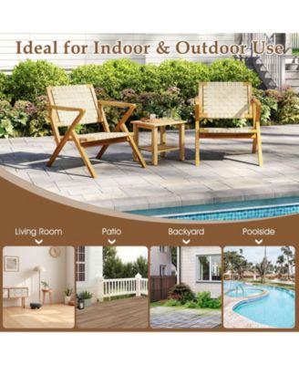 Teak Wood Patio Chair with Webbing Seat and Backrest