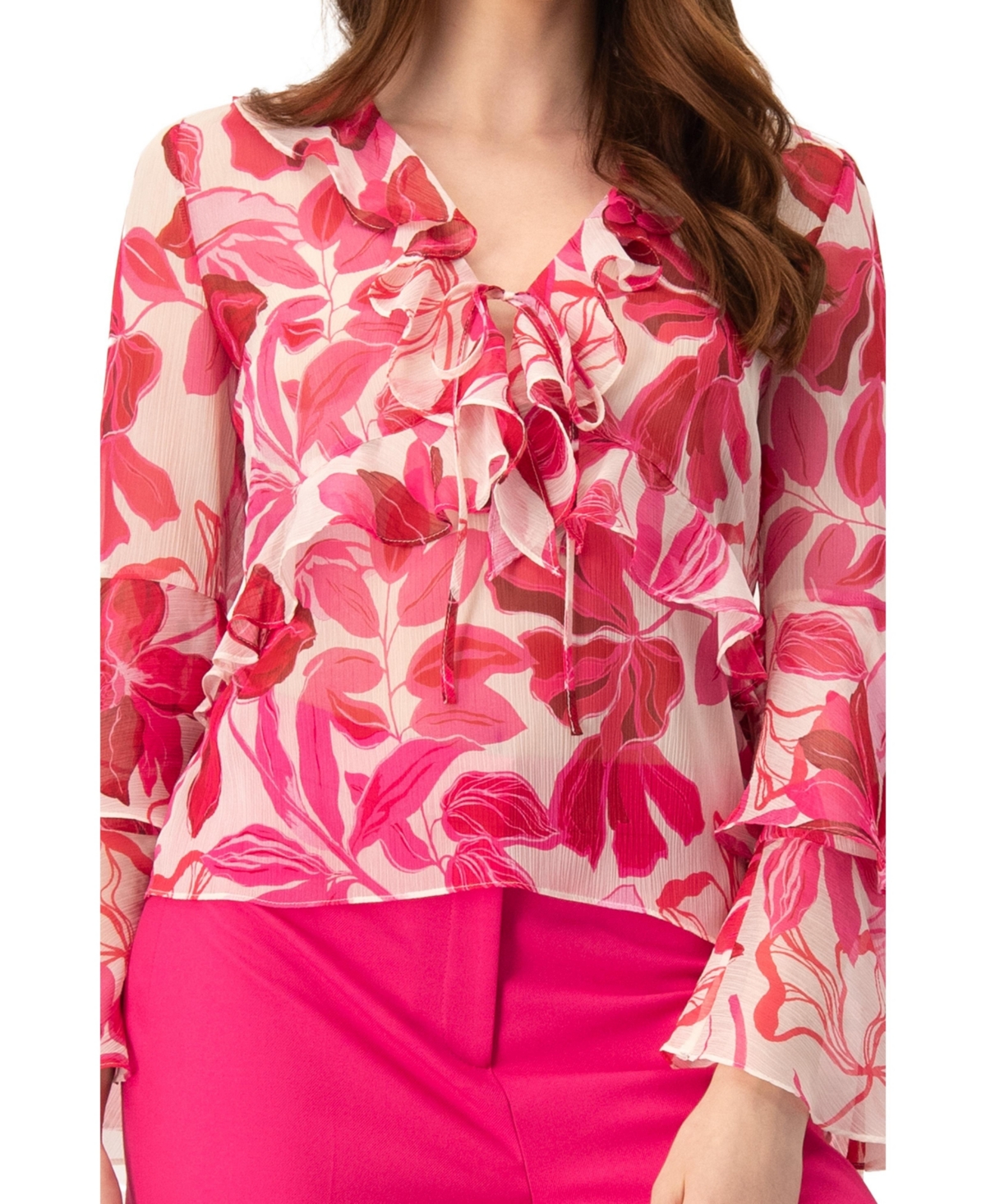 Ivonne Women's Straight Long Sleeve Blouse with Ruffles