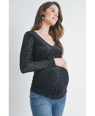 Women's Leopard Print Velvet Long Sleeve Maternity Top