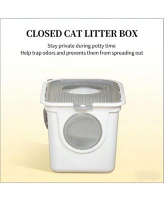 Cat Litter Box with Top Exit in White