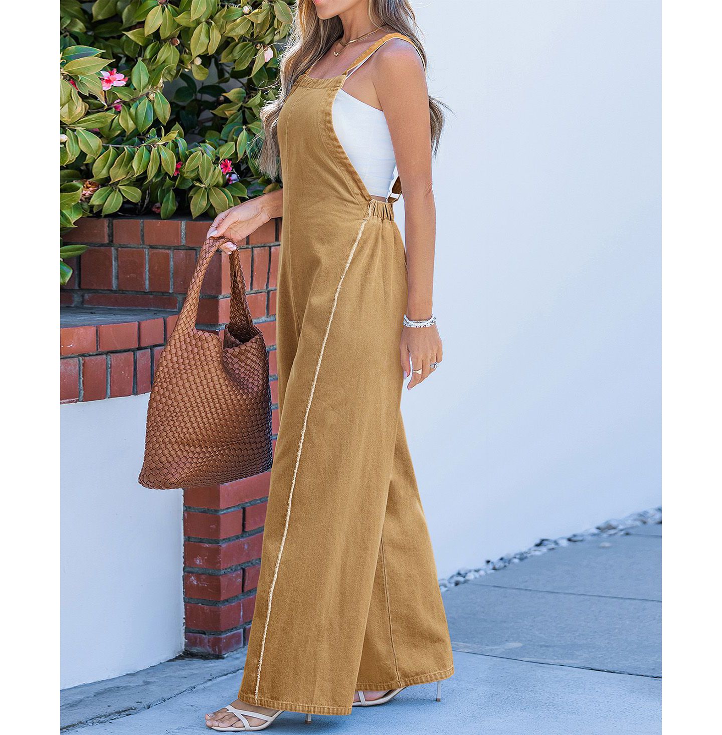 Женский комбинезон Cupshe Retro Denim Overalls, цвет: Бежевый / Хаки — фото 2