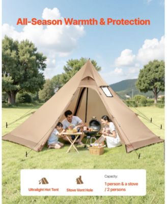 Hot Tent for 4 Persons, Waterproof Canvas Winter Tipi Tent with Stove Jack, Lightweight 4-Season Shelter