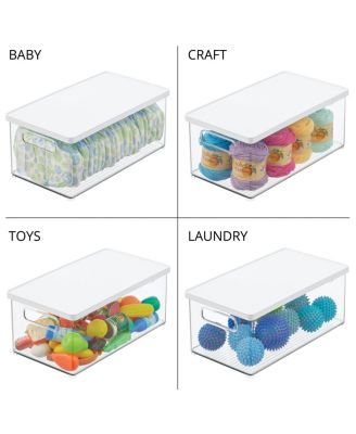 Plastic Storage Bin Box Container, Lid and Handles, 4 Pack, Clear/White