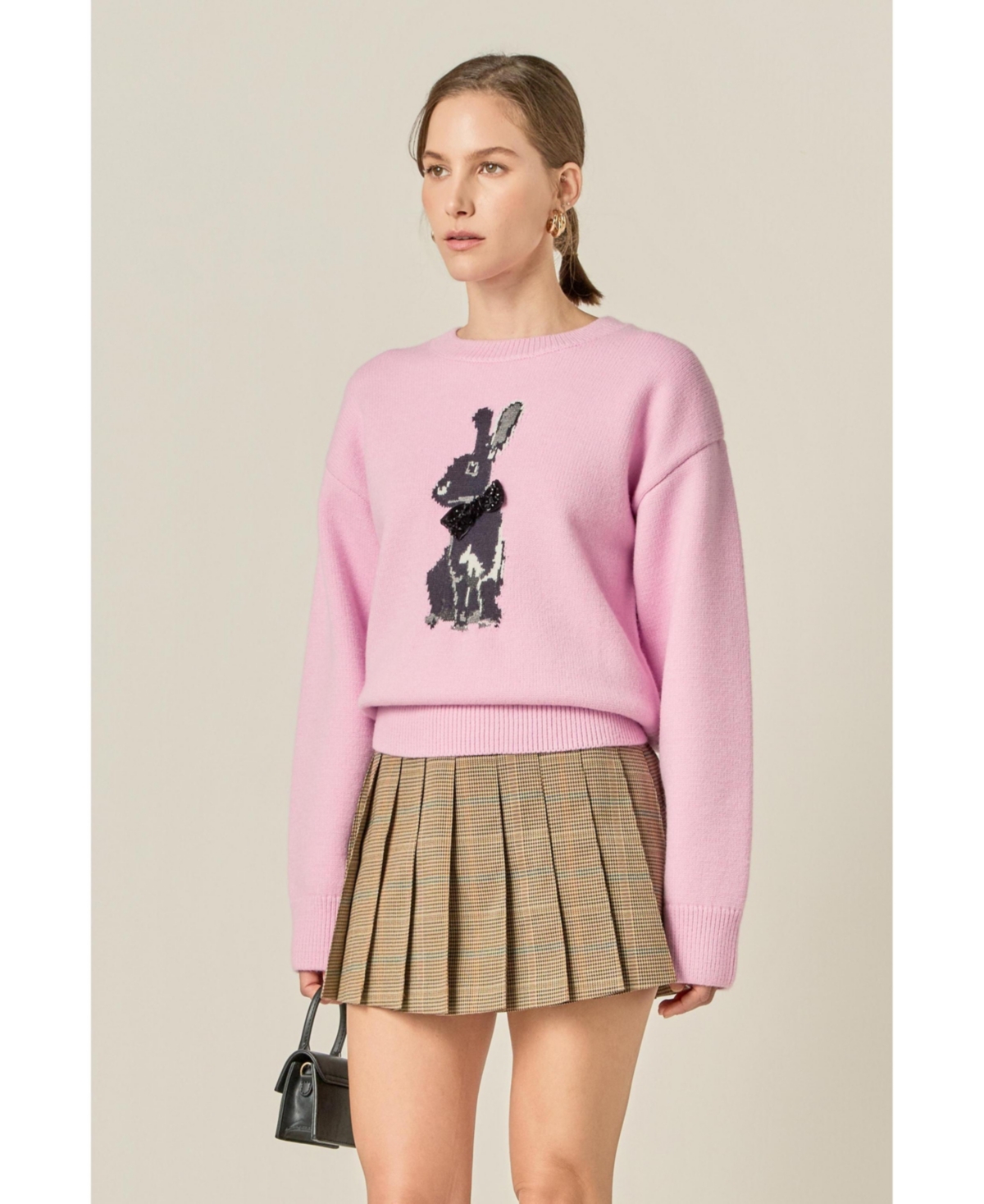 English Factory Women's Bunny Rhinestone Bow Sweater