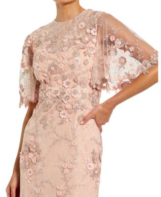 Petite women's Flutter Sleeve Floral Embroidered Net Gown