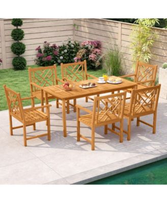Set of 2 Outdoor Acacia Wood Dining Chairs with Cross Back