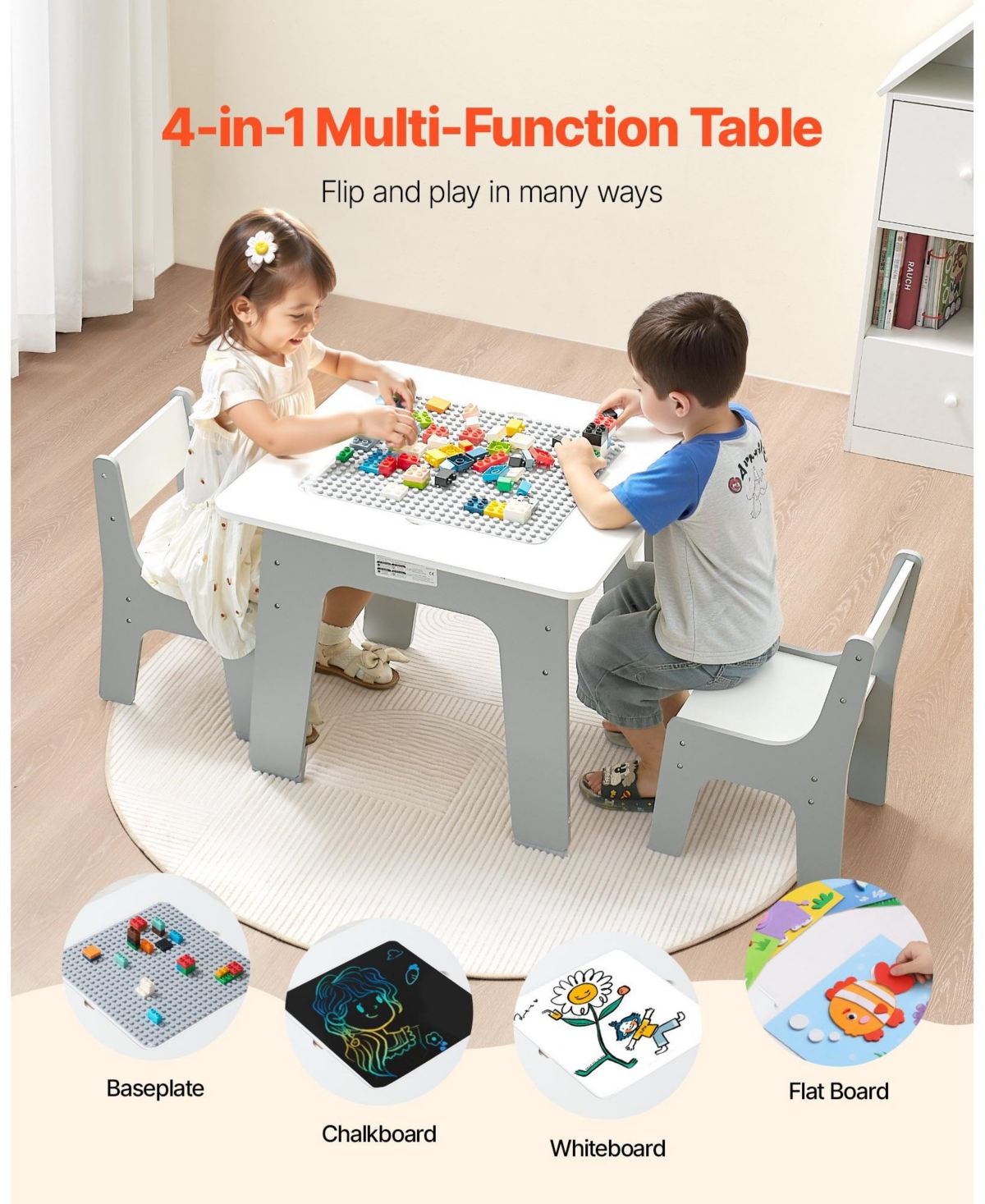 Hongge Kids Activity Play Table with Storage and Reversible Desktop