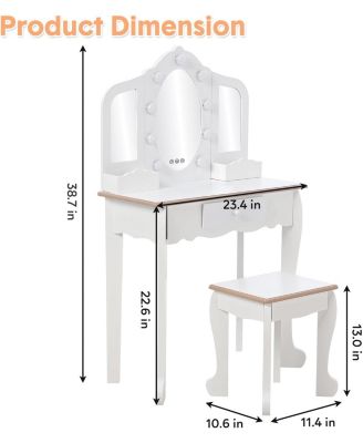 Kids Vanity Lighted Mirror - Little Girls Vanity Table and Stool - Kids Makeup for Bedrooms