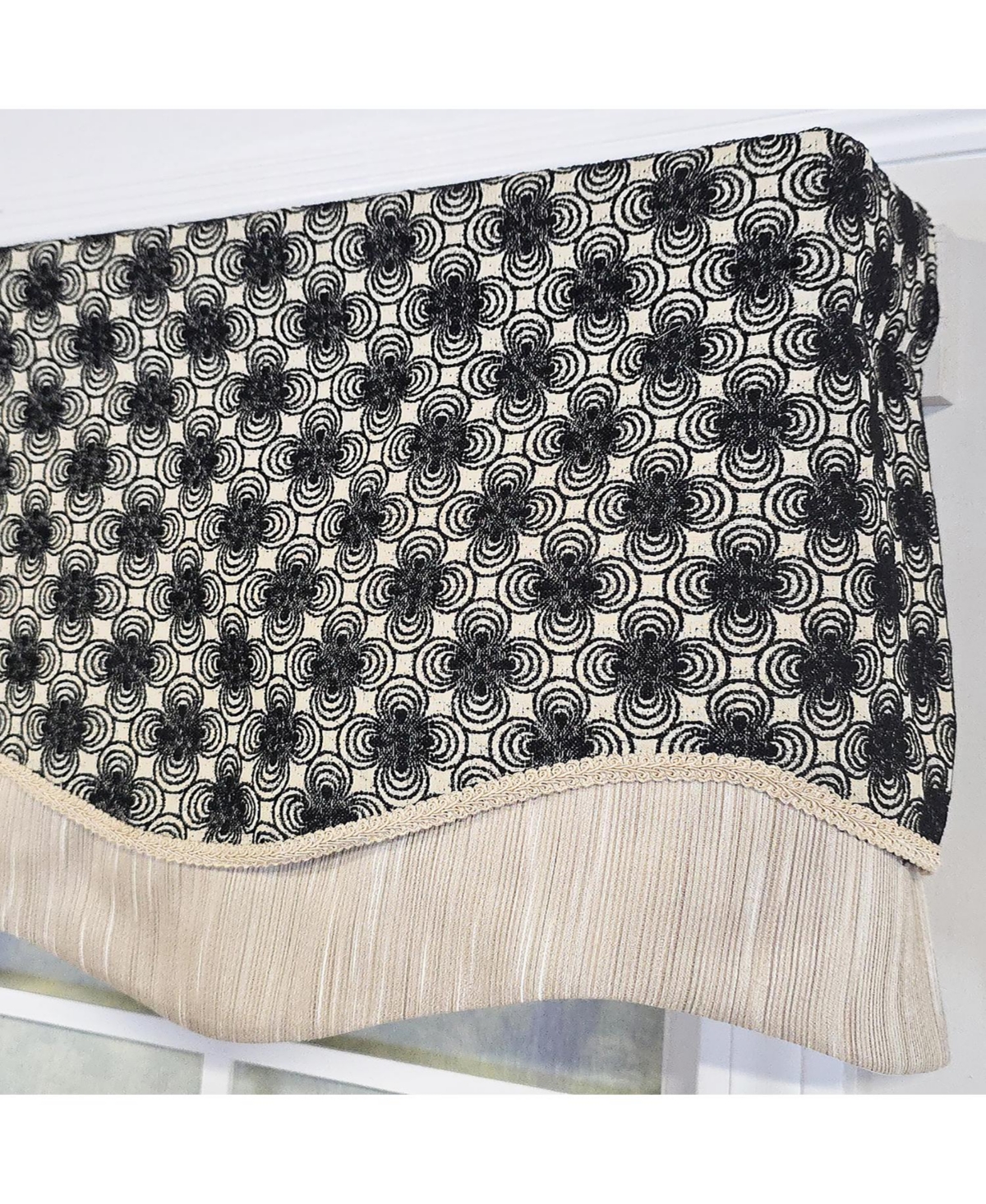 Rlf Home Virtue Glory 100% Cotton Rod Pocket Lined Window Valance 50" x 16" Black