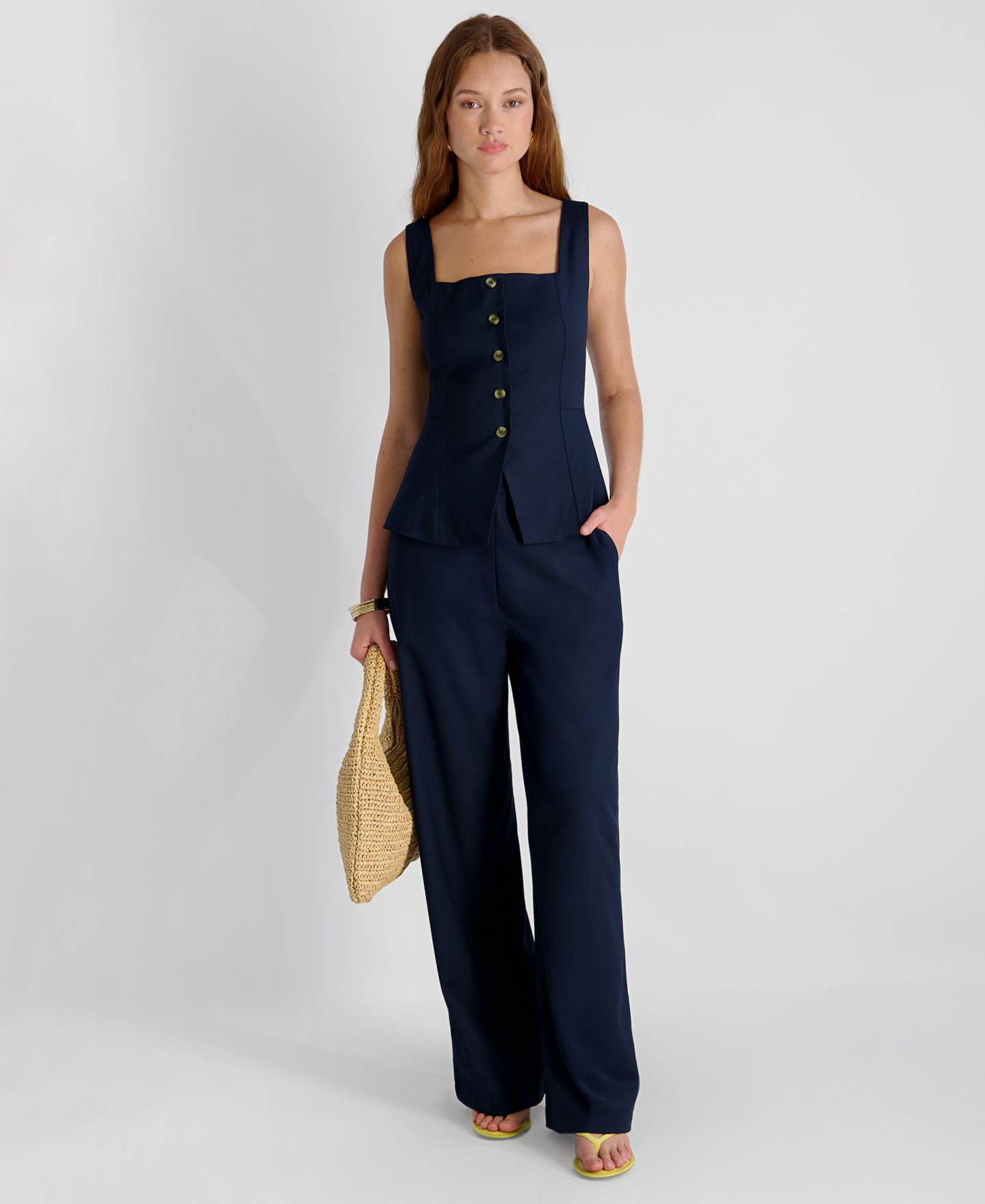 Женские брюки French Connection Twill High-Rise Relaxed Ankle Trousers, цвет: Морской — фото 4