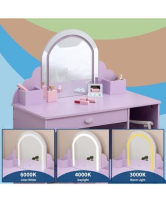 Kids Vanity Lighted Mirror - 2 in 1 Little Girls Vanity Table and Stool - Kids Makeup for Bedrooms, Apartments