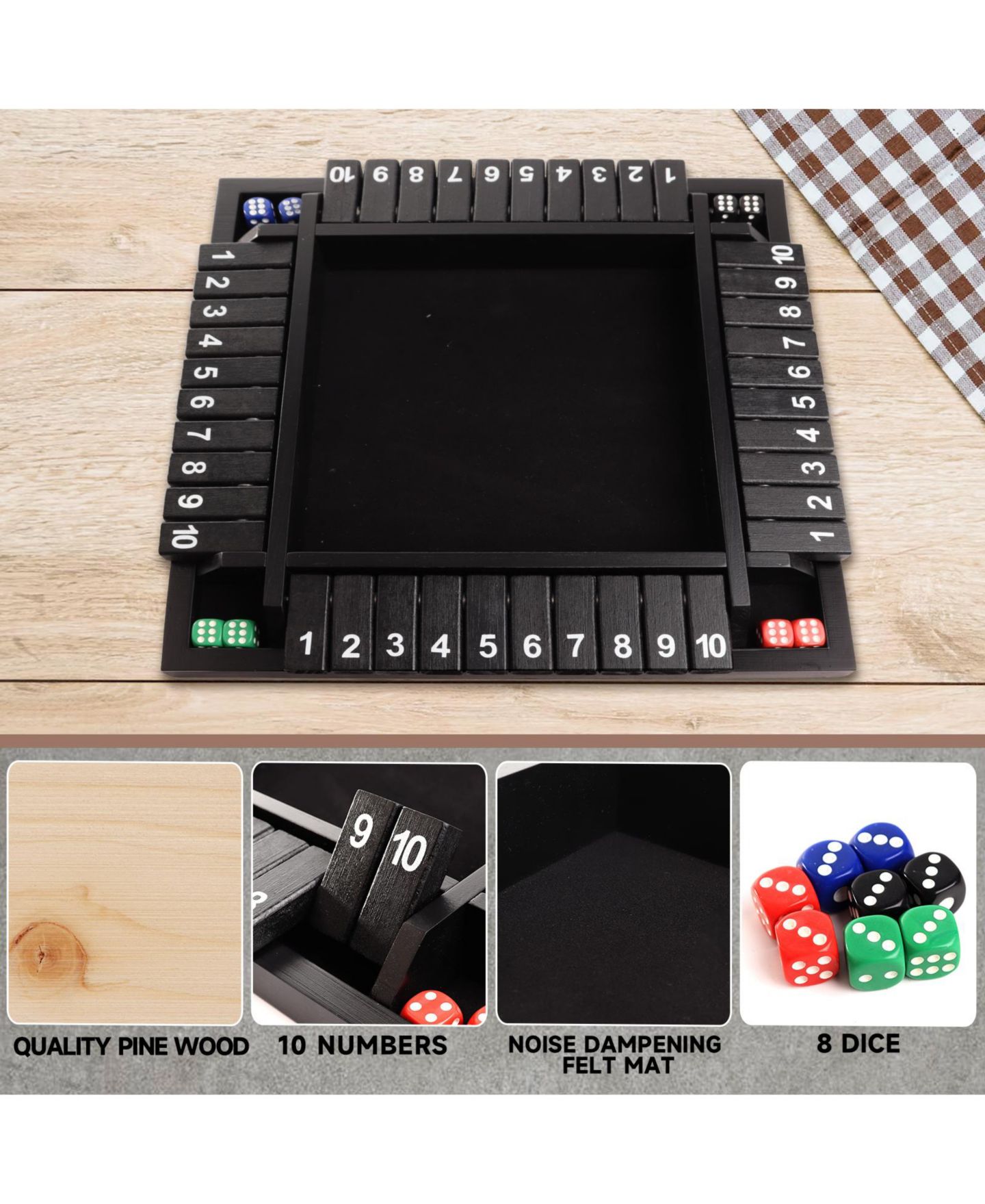 Детская настольная игра GSE Games & Sports Expert 4-Player Wooden Shut The Box Board Game, Ages 6+, цвет: Чёрный — фото 2