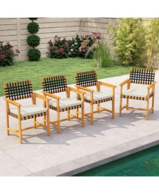 2-Piece Wooden Dining Chairs for Patio with Armrests