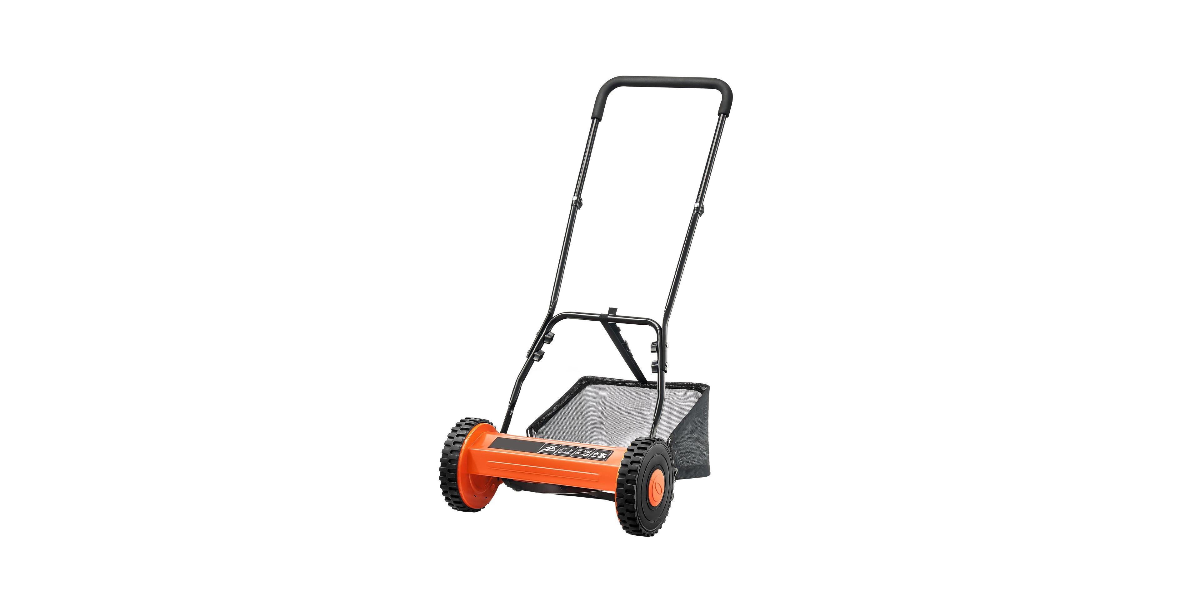 Mecale 16" Push Reel Lawn Mower, 5-Blade Manual Mower, 0.6-1.75" Adjustable Cutting Height, Includes Grass Catcher Bag