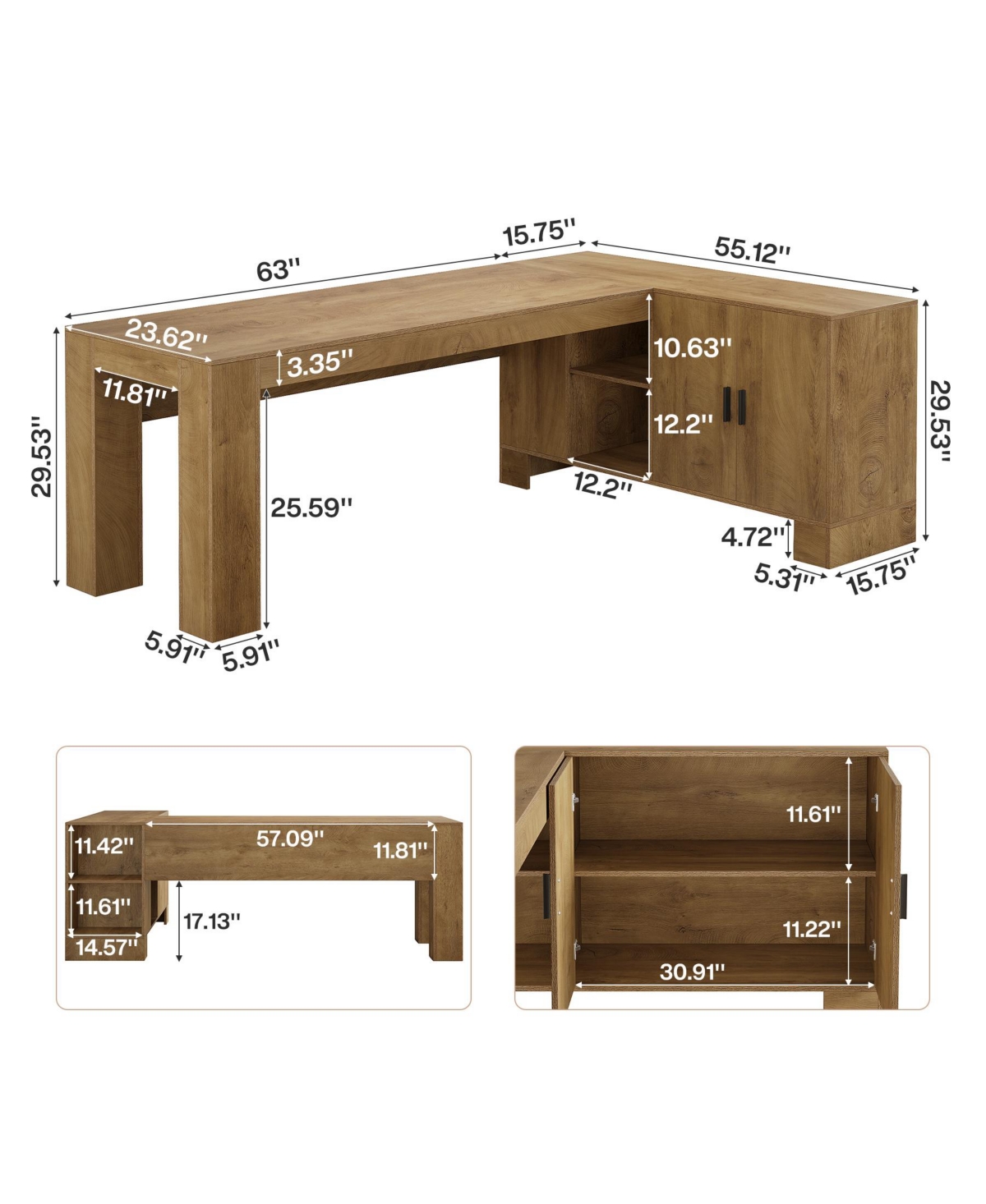 Tribesigns L-Shaped Executive Desk, 78-Inch Office Desk with Storage Cabinet and 2-Tier Shelf, Large Wooden Computer Writing Table