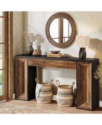63" Console Table, Farmhouse Entryway Table with Dual-Tone Design, Rectangular Wood Sofa Table Behind The Couch, Narrow Entry Accent Table