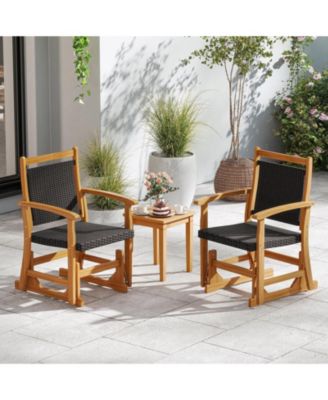 Patio Rattan Glider Chair with Acacia Wood Frame and Wicker Seat