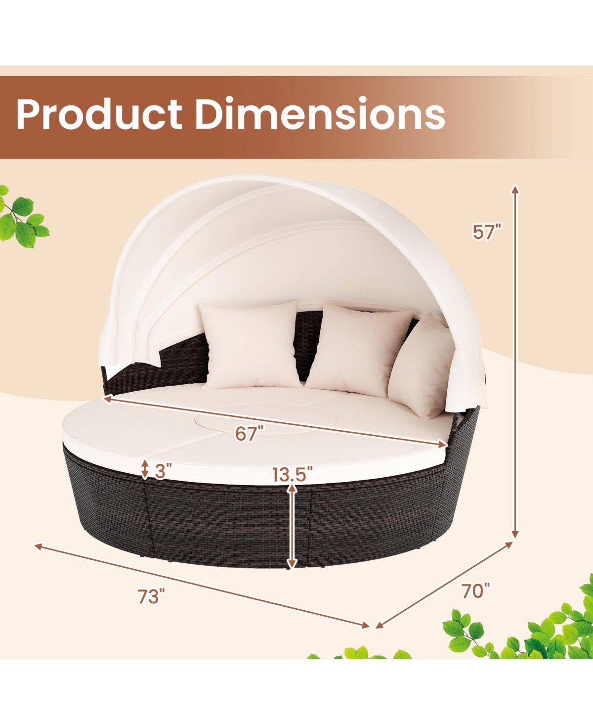 Slickblue Round Patio Daybed with Adjustable Retractable Canopy