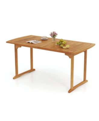 Outdoor 63 Inch Dining Table, Slatted Surface with Umbrella Hole