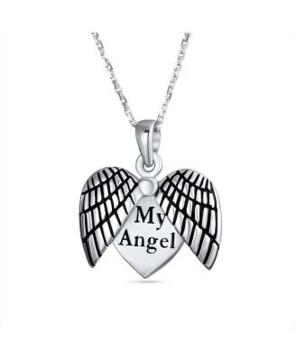 MY Angel Word Angel Wing Heart Locket Pendant Necklace .925 Sterling Silver