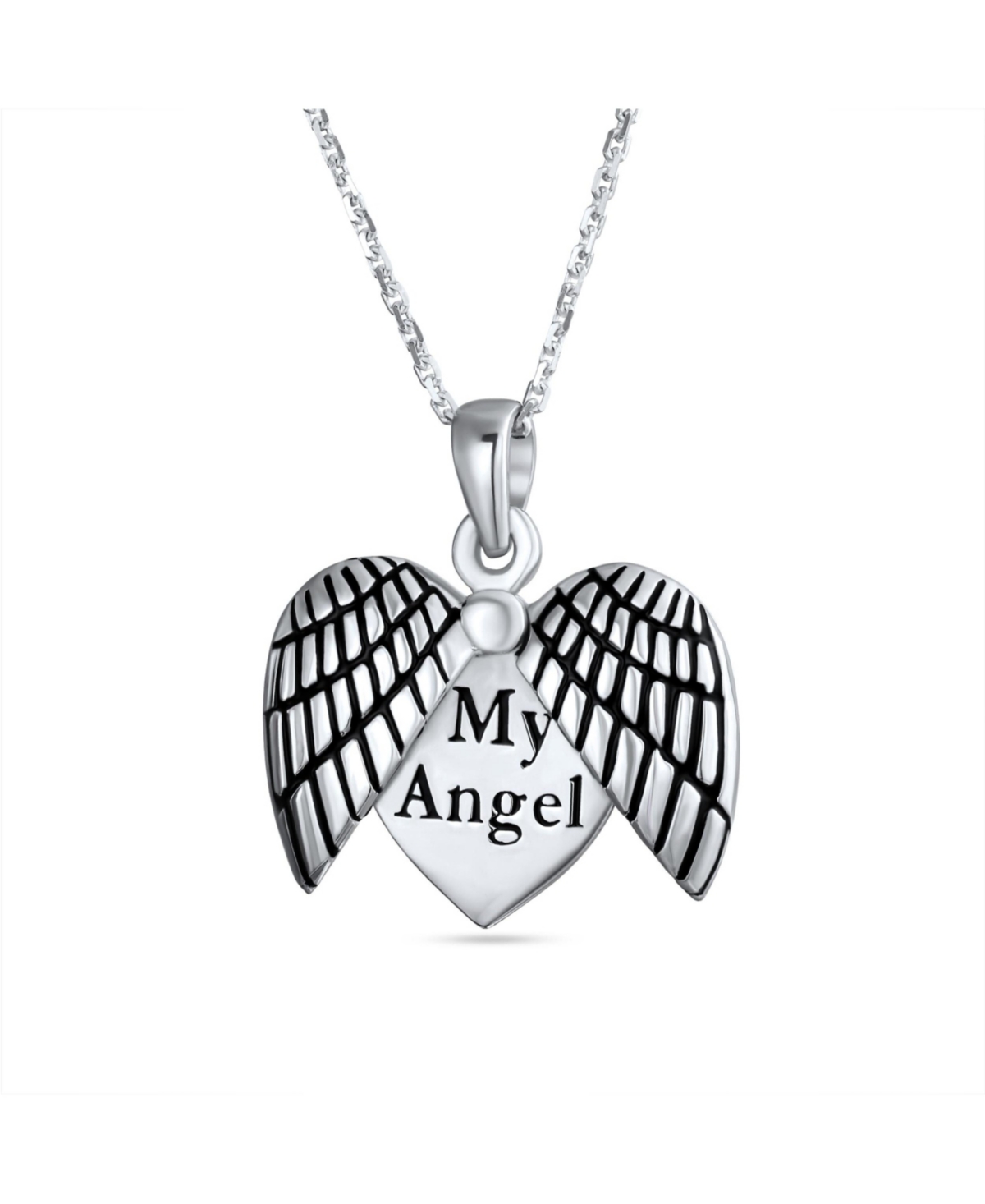Bling Jewelry My Angel Word Angel Wing Heart Locket Pendant Necklace .925 Sterling Silver