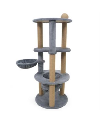 47"Tall Multi-Level Cat Tree with Scratching Posts in Light Grey