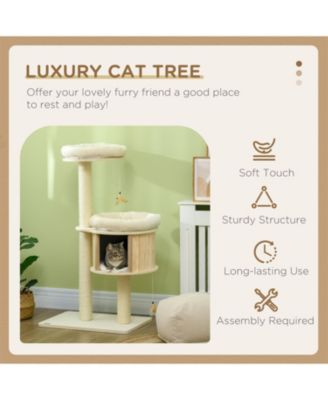 46.5" Tall 3 Level Cat Tower with Scratching Posts in Natural