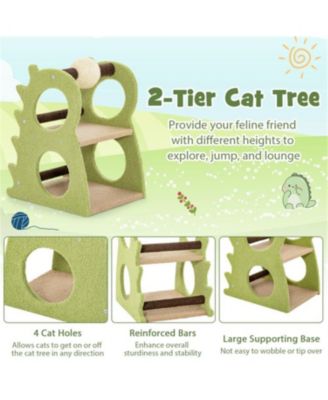 2-Tier Modern Cat Tree with Rotatable Scratching Ball in Green