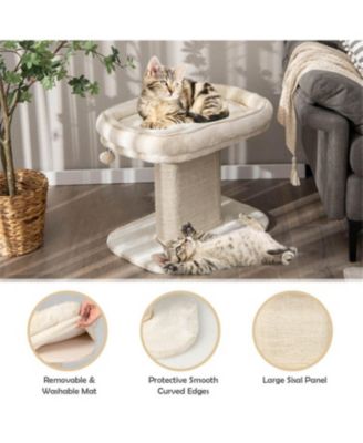 Cat Tree Tower with Large Plush Perch and Scratching Plate in Beige