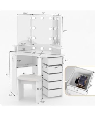 Farmhouse Vanity Desk with Mirror and Lights,Modern Makeup Vanity with Charging Station